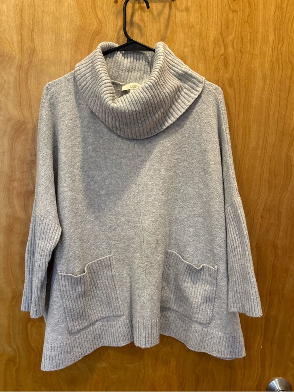 LOFT Light Gray Ribbed Cowl Neck Sweater